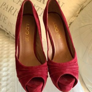 Red suede platform